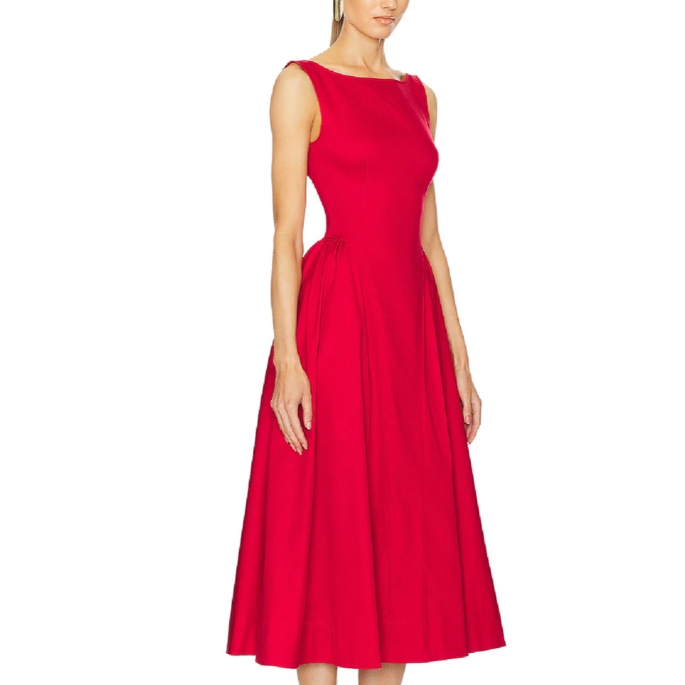 NWT Helsa Stretch Cotton Sateen Midi Dress - Red Lipstick - Picture 9 of 10